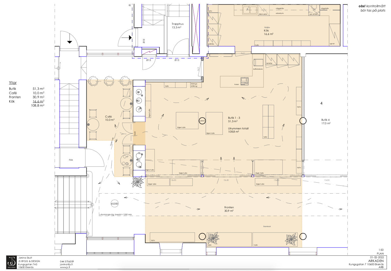 Kahvila/Leipomomyymälä ehdotus - Galleriatila 1 ja 2